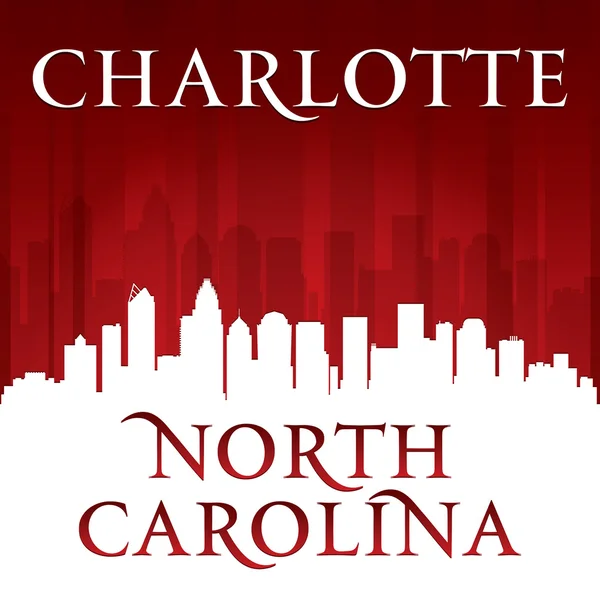 Charlotte North Carolina città skyline silhouette rosso sfondo — Vettoriale Stock