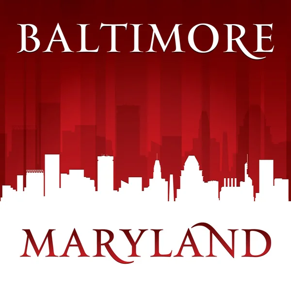 Baltimore Maryland cidade skyline silhueta vermelho fundo — Vetor de Stock