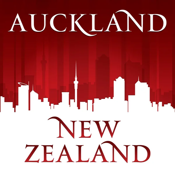 Nowa Zelandia Auckland miasta sylwetka czerwone tło — Wektor stockowy