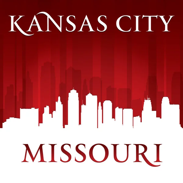 Kansas ciudad Missouri skyline silueta rojo fondo — Vector de stock