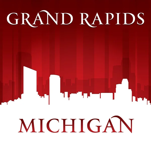 Grand Rapids Michigan ciudad skyline silueta rojo fondo — Archivo Imágenes Vectoriales