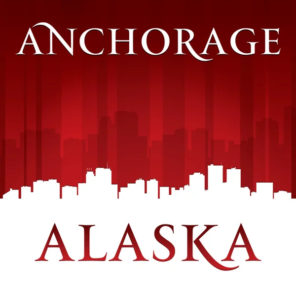 Anchorage Alaska city skyline silhouette red background — Stock Vector