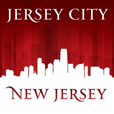 Jersey city new jersey skyline silueti kırmızı arka plan 