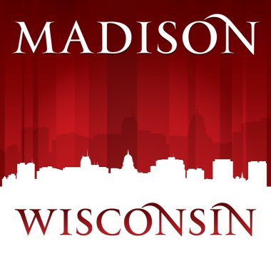 Madison Wisconsin city silhouette red background  clipart