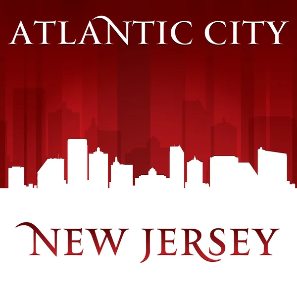 Atlantic city new jersey skyline silueti kırmızı arka plan — Stok Vektör