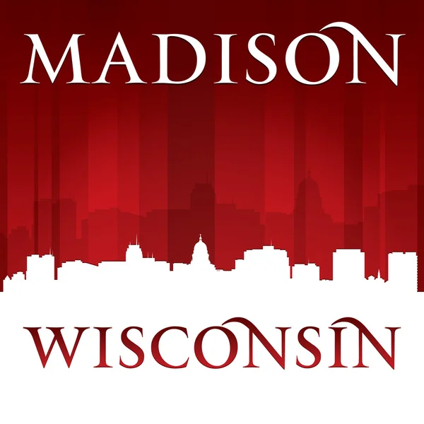 Madison Wisconsin silueta de la ciudad fondo rojo — Vector de stock