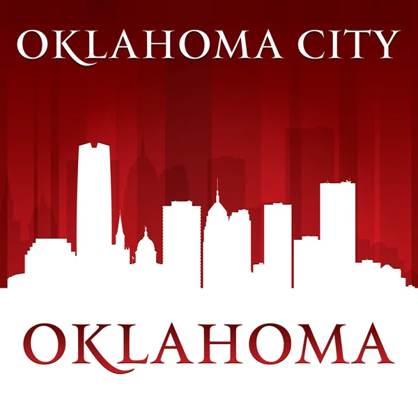 Oklahoma cidade silhueta vermelho fundo — Vetor de Stock