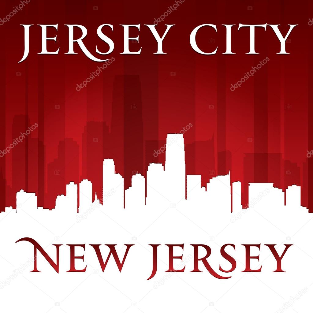 Jersey city New Jersey skyline silhouette red background 