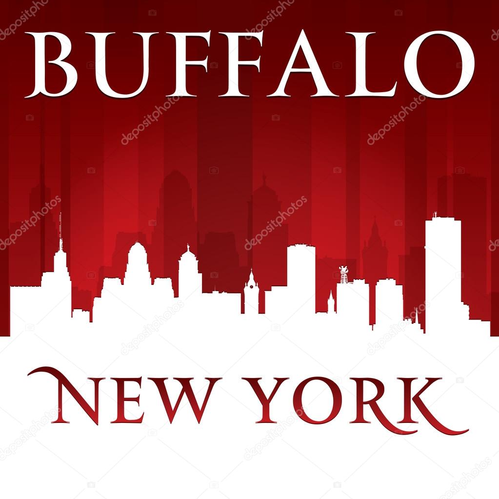 Buffalo New York city skyline silhouette red background 