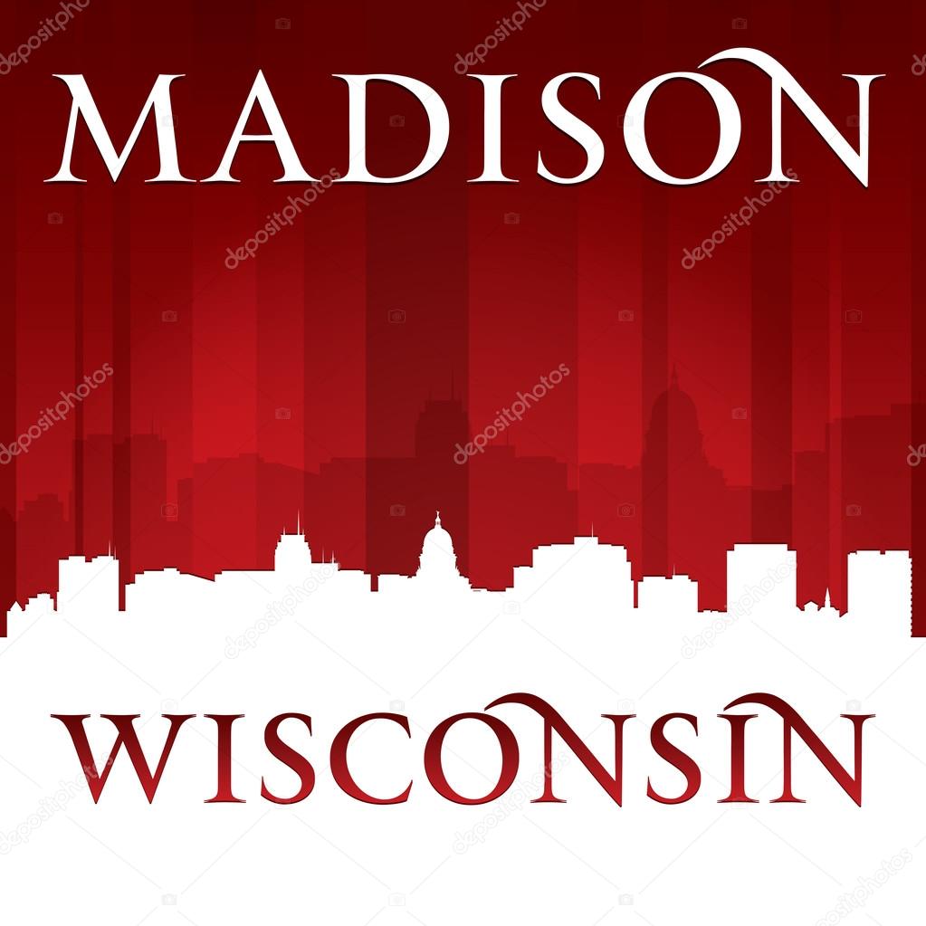 Madison Wisconsin city silhouette red background 