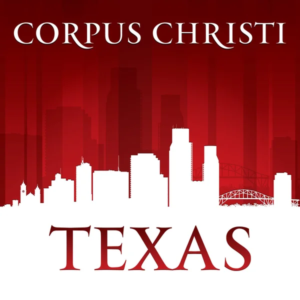 Corpus christi texas city silhouet rode achtergrond — Stockvector