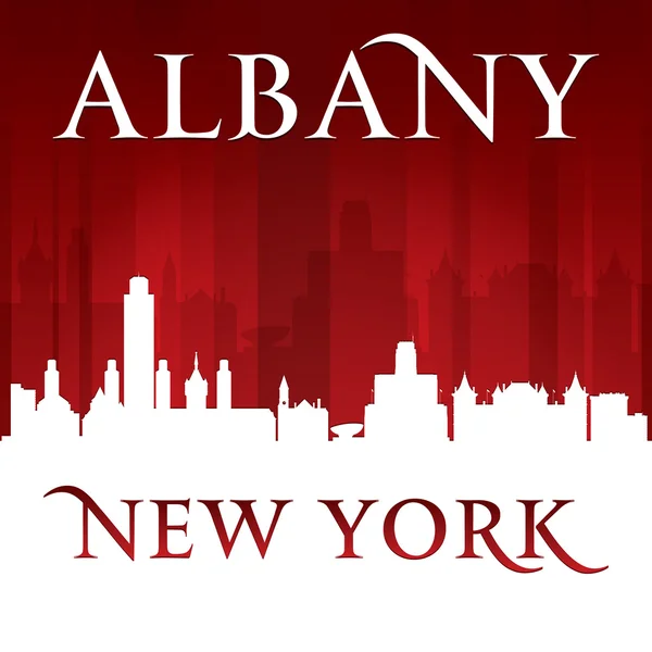 Albany new York'un silueti kırmızı arka plan — Stok Vektör