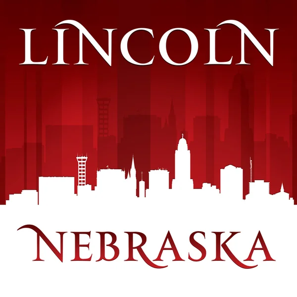 Lincoln Nebraska silueta de la ciudad fondo rojo — Vector de stock