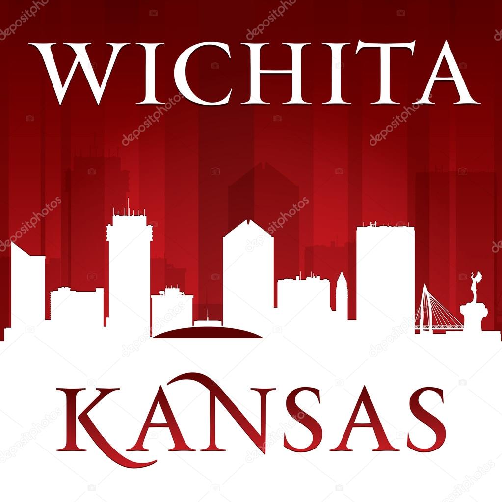 Wichita Kansas city silhouette red background 