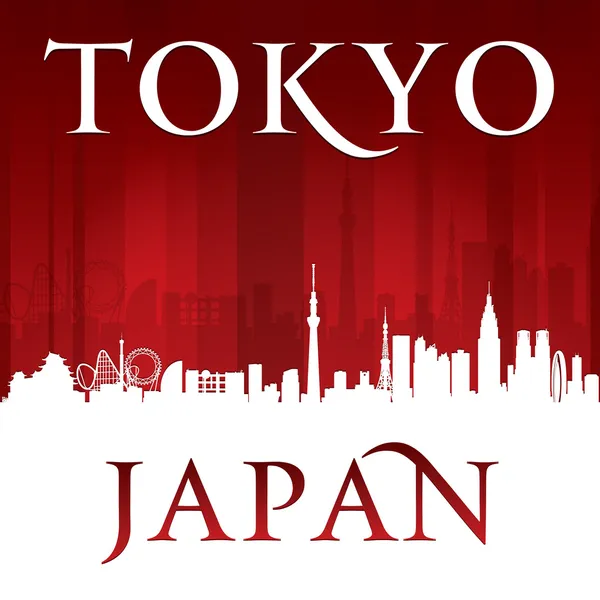 Tokio Japón skyline silueta fondo rojo — Archivo Imágenes Vectoriales