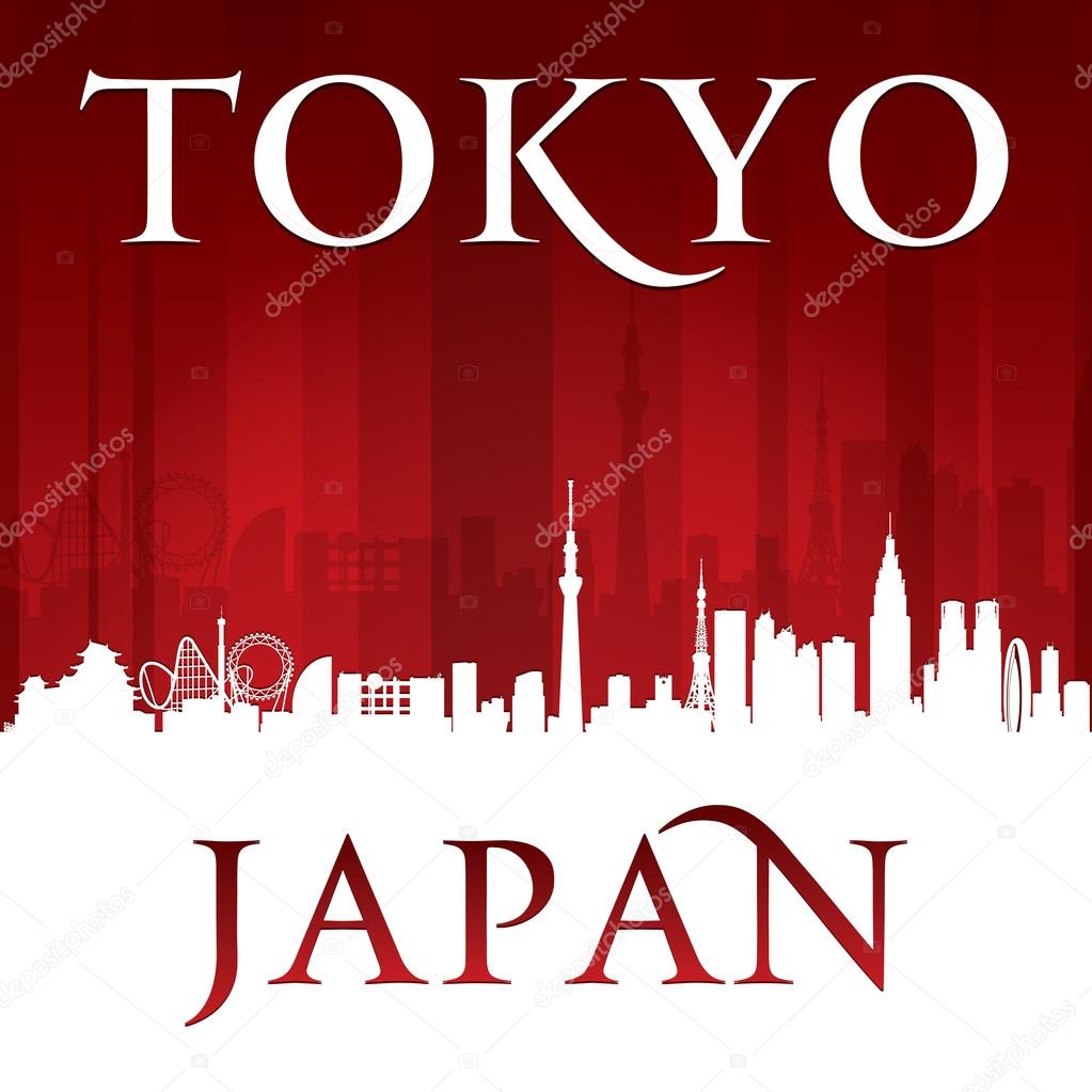 Tokyo Japan city skyline silhouette red background 