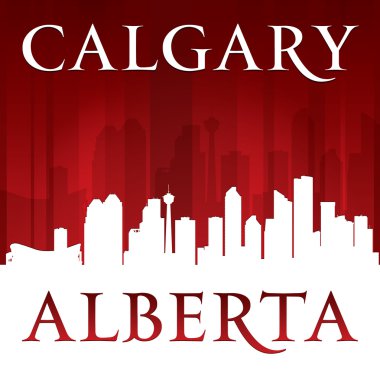 Calgary alberta Kanada şehir manzarası silueti kırmızı arka plan 