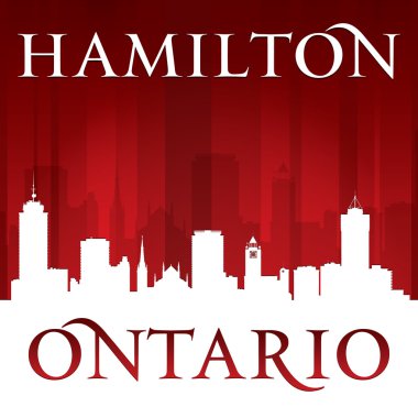 Hamilton Ontario Canada city skyline silhouette red background 