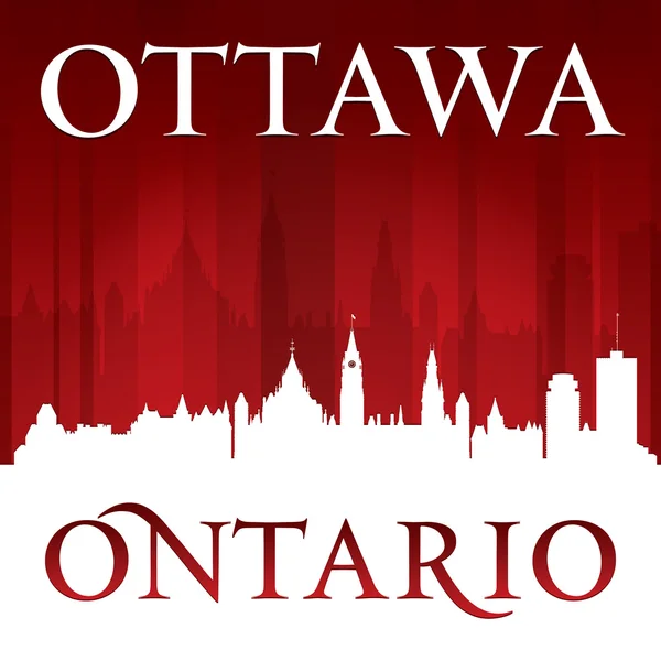 Ottawa ontario canada stad skyline van silhouet rode achtergrond — Stockvector