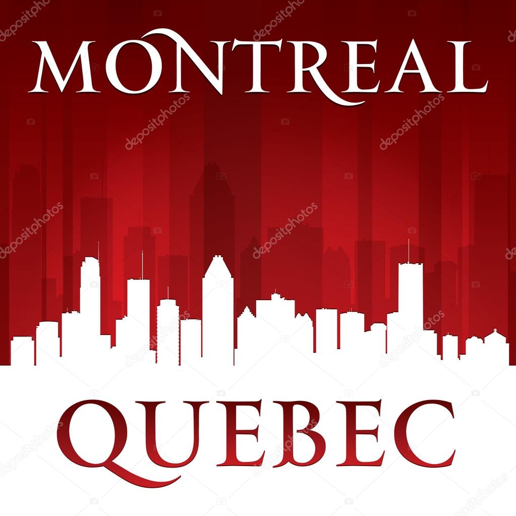 Montreal Quebec Canada city skyline silhouette red background 