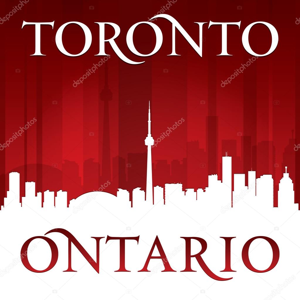 Toronto Ontario Canada city skyline silhouette red background 