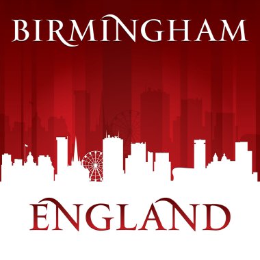 Birmingham İngiltere'de şehir manzarası silueti kırmızı arka plan 