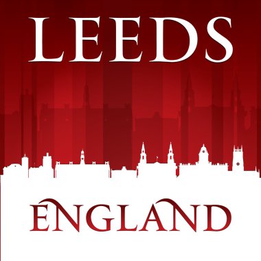 Leeds İngiltere'de şehir manzarası silueti kırmızı arka plan 