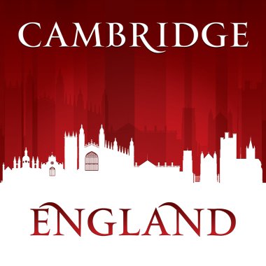 Cambridge İngiltere'de şehir manzarası silueti kırmızı arka plan 