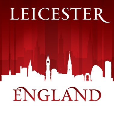Leicester İngiltere'de şehir manzarası silueti kırmızı arka plan 
