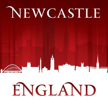 Newcastle İngiltere'de şehir manzarası silueti kırmızı arka plan 