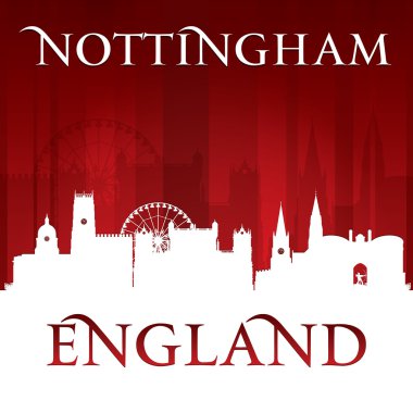 Nottingham İngiltere'de şehir manzarası silueti kırmızı arka plan 
