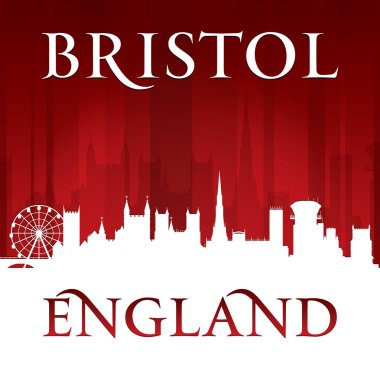 Bristol İngiltere'de şehir manzarası silueti kırmızı arka plan 