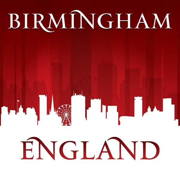 Birmingham Inglaterra ciudad skyline silueta rojo fondo — Archivo Imágenes Vectoriales