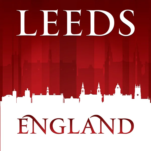 Leeds Inglaterra ciudad skyline silueta rojo fondo — Vector de stock