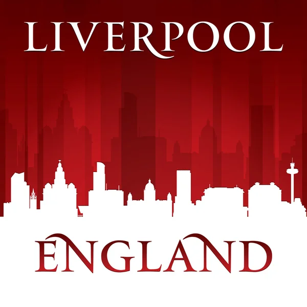 Liverpool Inglaterra ciudad skyline silueta rojo fondo — Archivo Imágenes Vectoriales