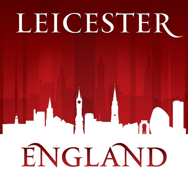 Leicester Inglaterra ciudad skyline silueta rojo fondo — Archivo Imágenes Vectoriales
