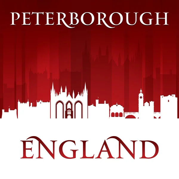 Peterborough Inglaterra ciudad skyline silueta rojo fondo — Vector de stock