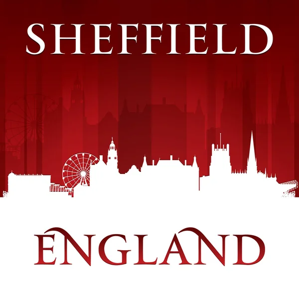 Sheffield Inglaterra ciudad skyline silueta rojo fondo — Vector de stock