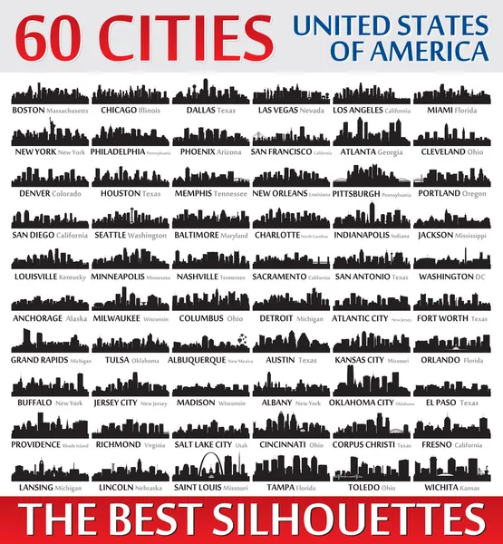Increíbles siluetas del horizonte de la ciudad conjunto. Estados Unidos de América Ilustraciones De Stock Sin Royalties Gratis