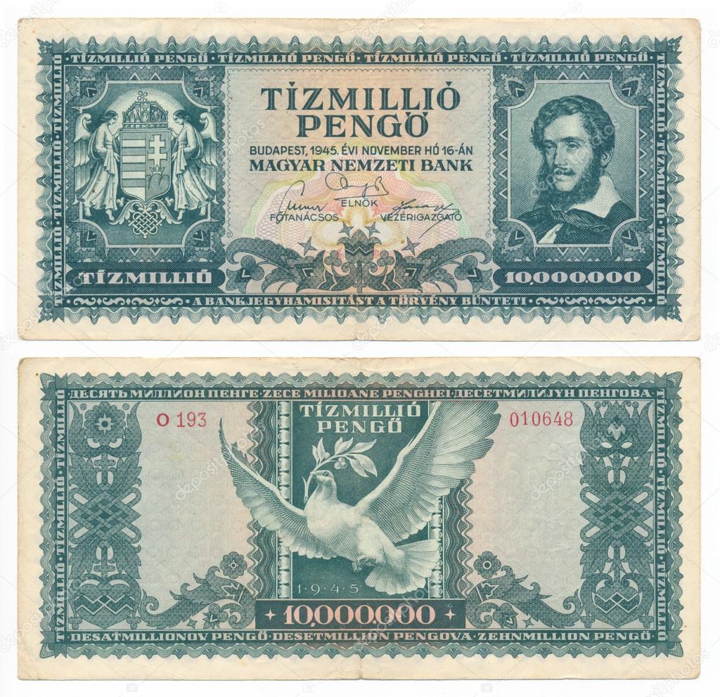 Hungarian banknote at 10 million pengo, 1945 year