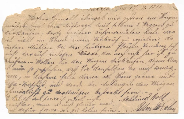 Antigua escritura alemana - circa 1881 — Foto de Stock