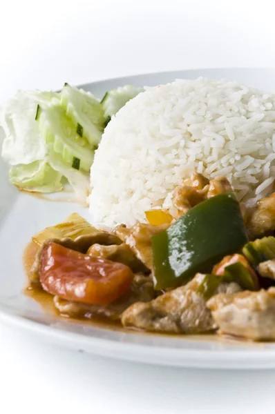 Asiático conjunto de jantar de arroz de carne Imagens De Bancos De Imagens Sem Royalties