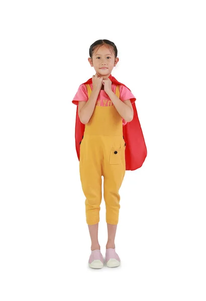 Asian Little Girl Child Wearing Red Shawl Isolated White Background — Stock Photo, Image