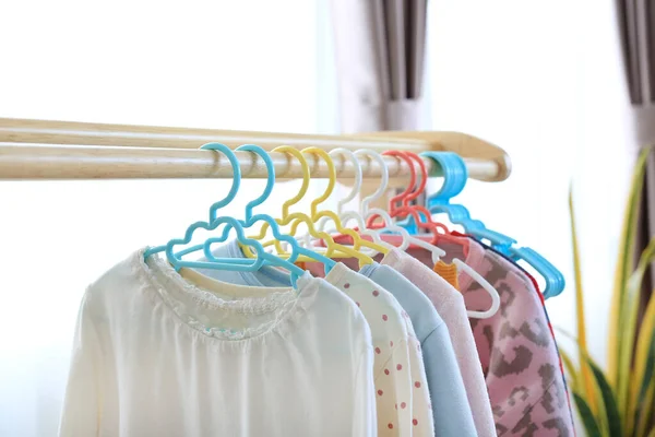 Hangers Clothes Hang Wood Rack House — Stock Photo, Image