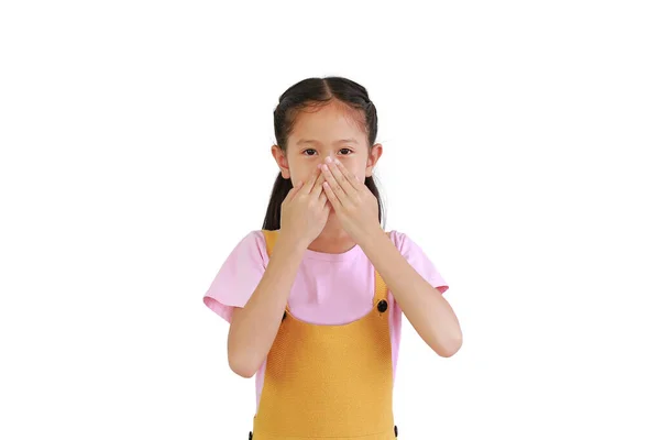 Азійська Дівчинка Використовує Закритий Ніс Тому Запах Ізольований Білому Фоні — стокове фото