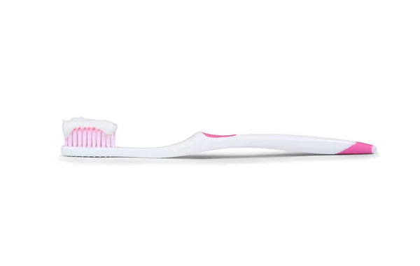 Tandenborstel Met Tandpasta Geïsoleerd Witte Achtergrond Afbeelding Met Knippad — Stockfoto