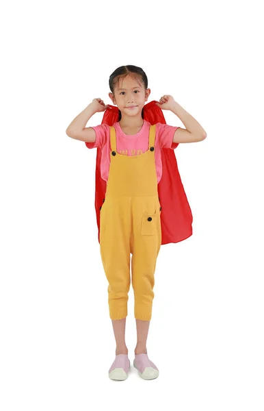 Mała Dziewczynka Czerwonym Szale Białym Tle Kid Grać Koncepcja Superbohatera — Zdjęcie stockowe