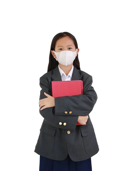 Azjatyckie Dziecko Nosi Oficjalną Koszulę Garnitur Studencki Maskę Ochronną Nosząc — Zdjęcie stockowe
