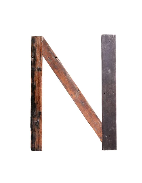 木製アルファベット文字白の背景に孤立N文字フォント 現実的な木 — ストック写真