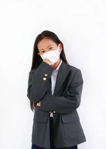 Anak Kecil Asia Mengenakan Baju Formalwear Setelan Mahasiswa Dan Topeng — Stok Foto